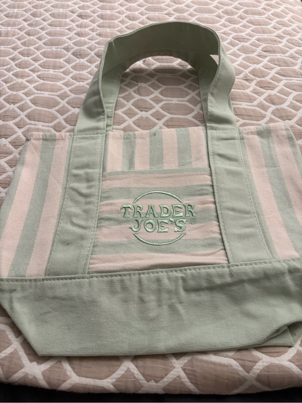 Trader Joe’s Mint Green Stripe Canvas Tote Bag